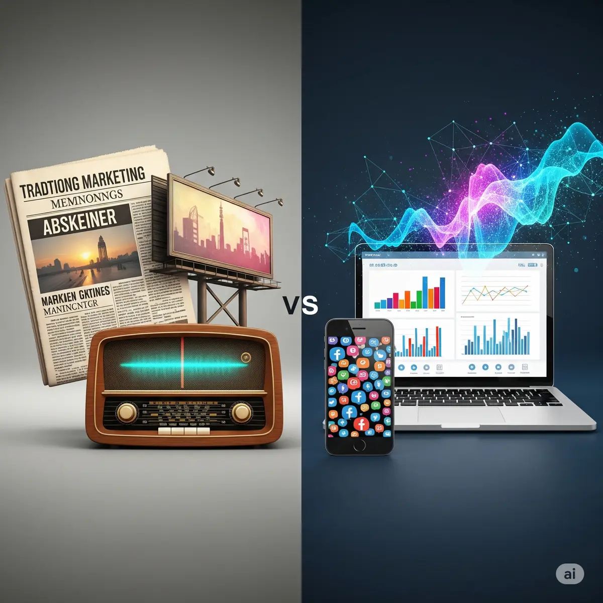 image showing visual comparison of traditional ad vs digital ad